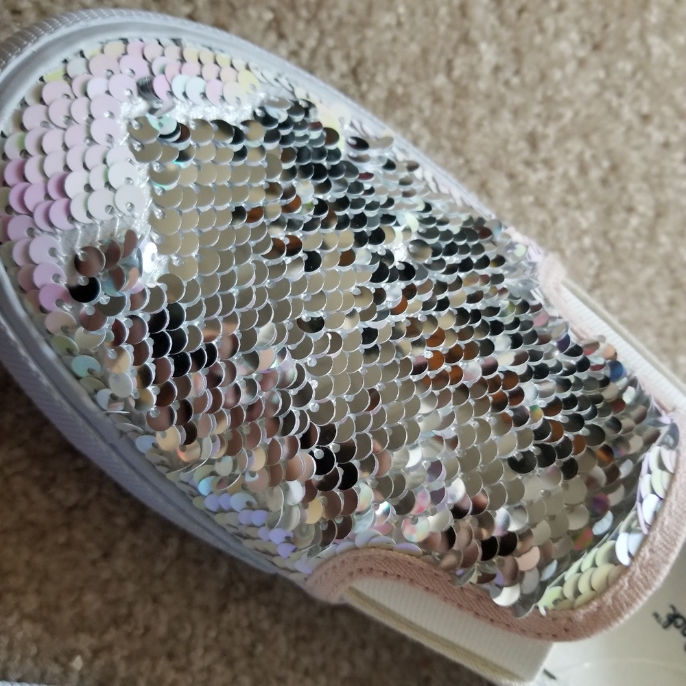 Iridescent silver flip sequin glitter canvas slip - Picture 9 of 12